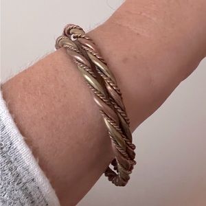 Pair of Brass Copper and Stainless Twisted Cuff Bangle Bracelets